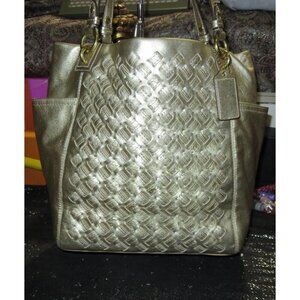 COACH 2011 Peyton North South Woven Metallic Gold Leather Tote Handbag 17099